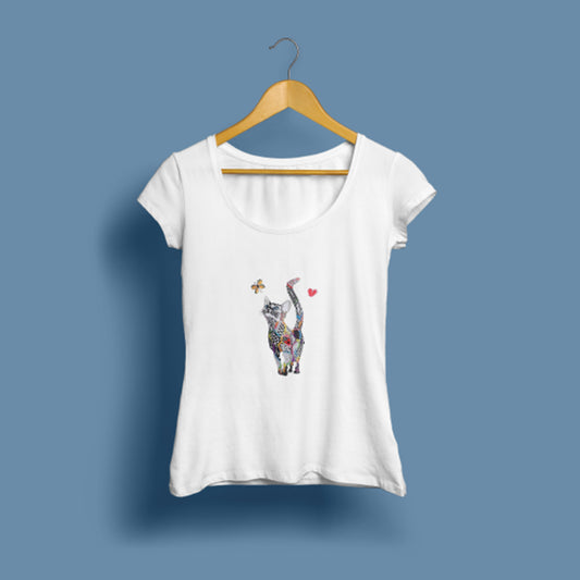 Kadın Kedi baskılı T-Shirt / Cat 101