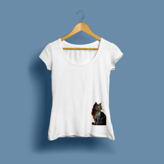 Kadın Kedi baskılı T-Shirt / Cat 111