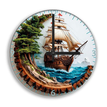 Yelkenli 25cm Cam Duvar Saati